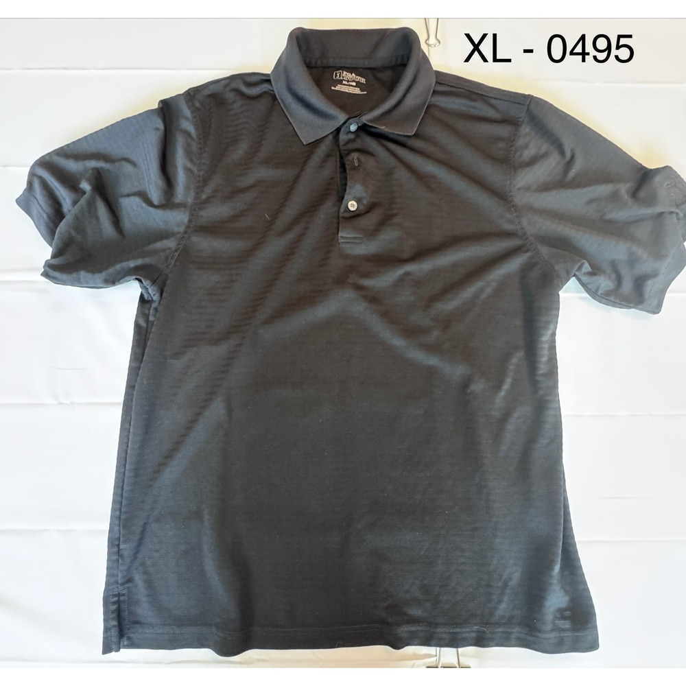 PGA Tour Mens XL Black Textured Stripe Performance Golf Polo Shirt Short Sleeve